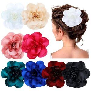Elegant Fabric Flower Hair Clips – 8-Piece Set | Large Rose Hair Accessories